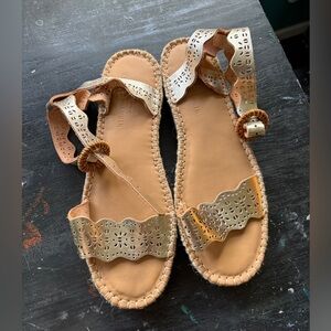 soludos x anthropologie gold strap espadrille cadiz wave sandals